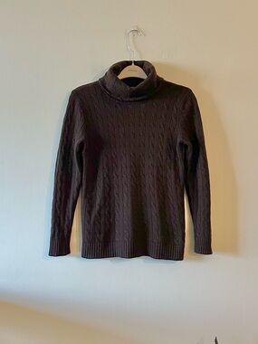 Polo Ralph Lauren Chocolate Brown Cashmere Turtleneck Sweater Cable Knit M
